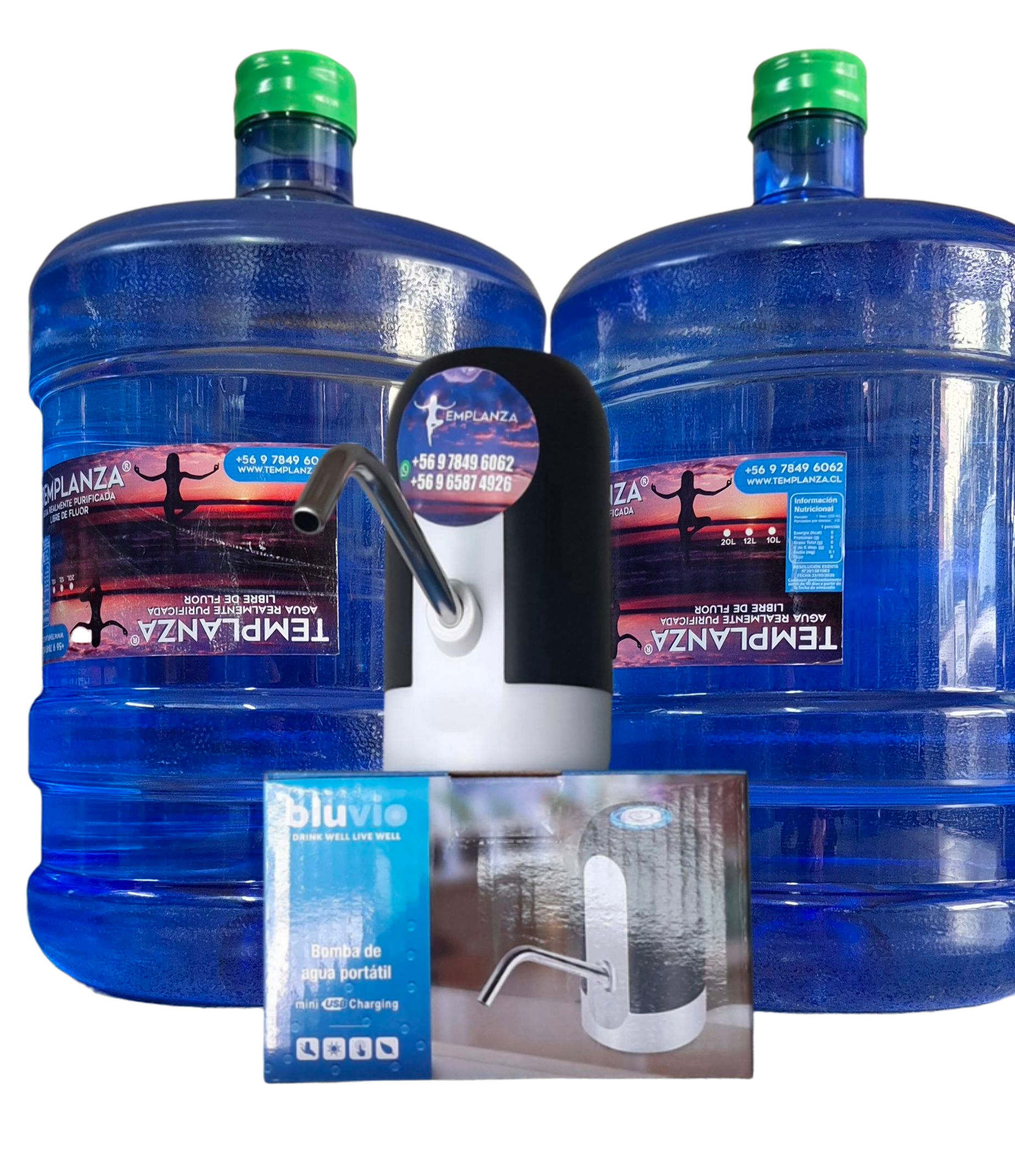 kit 20 (2 botellones de 20 lts. + bomba touch usb)